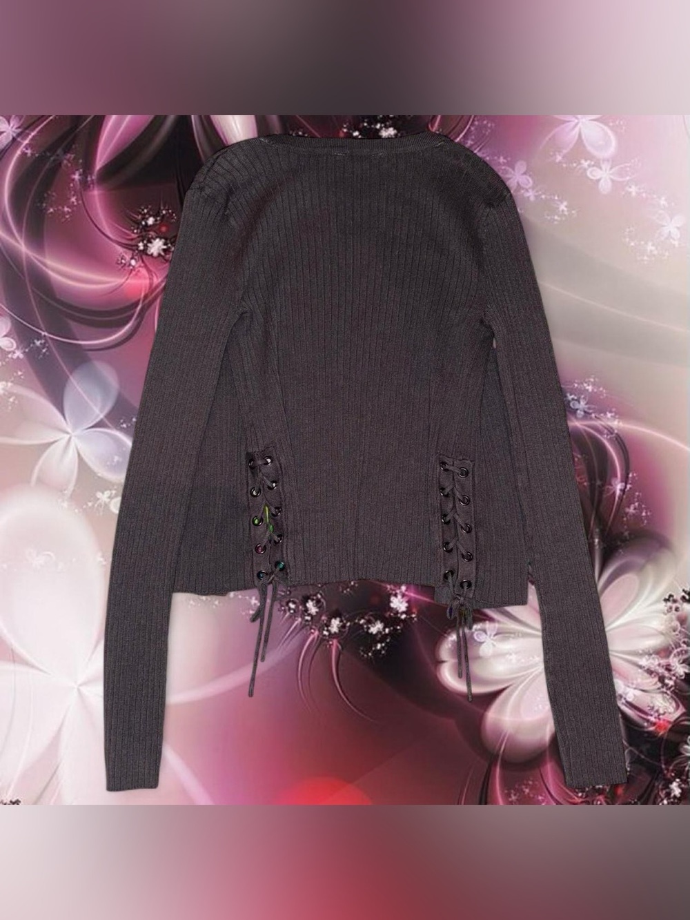 NWOT vintage y2k lace-up back ribbed cardigan - candie’s, sz sm, can fit xs